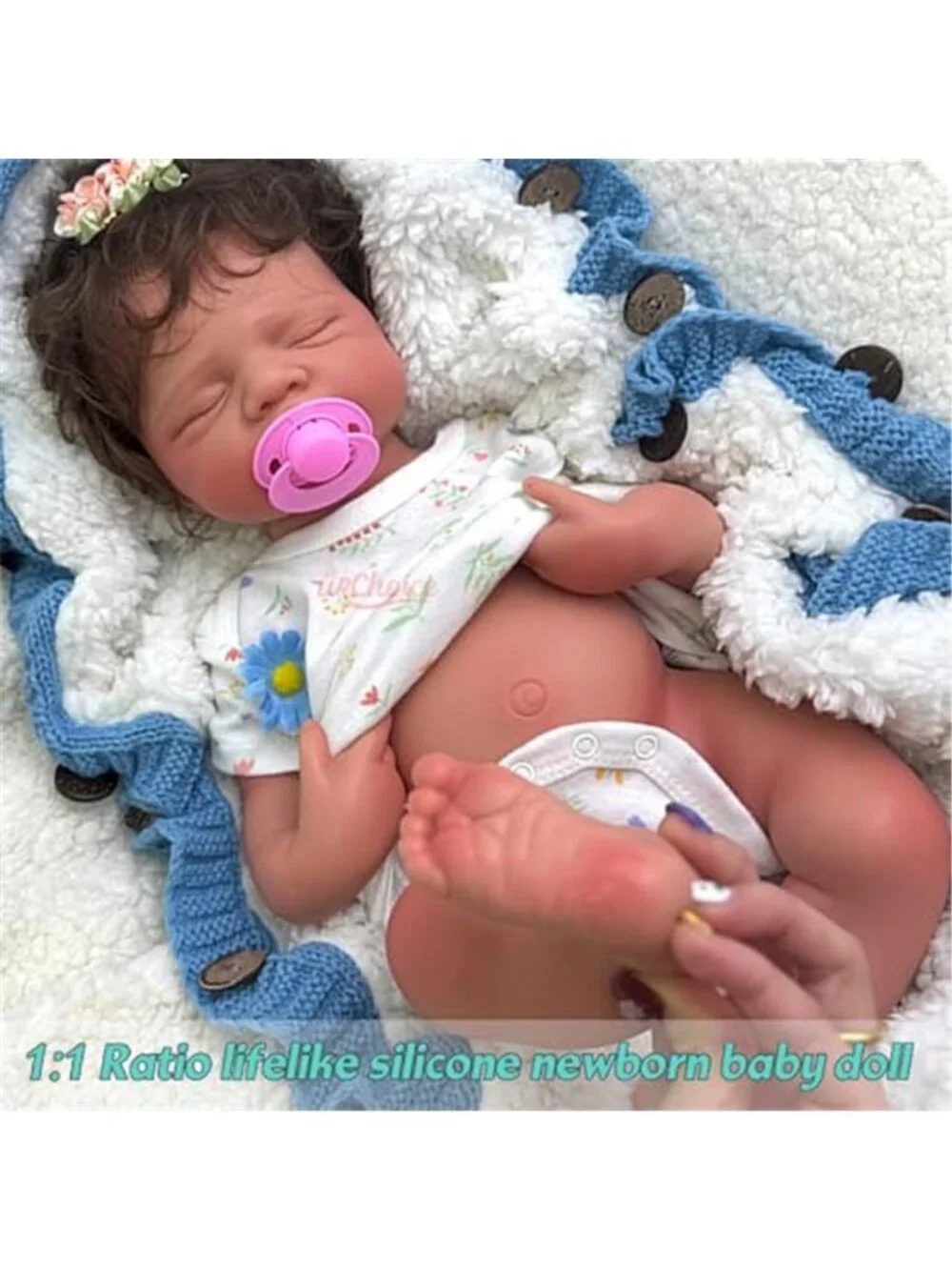 19 Inch Reborn Baby Doll Open Mouth Solid Silicone Weighted 6.7 lbs Rooted Hair